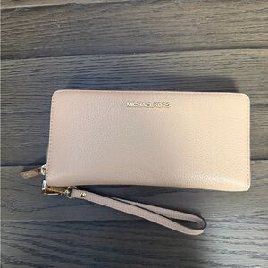 Michael Kors Beige Leather Wristlet